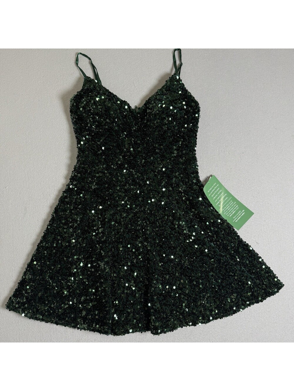 B. Smart Women's Mini Dress 6 Green Sequin V-Neck Spaghetti Strap Lined Zip Prom